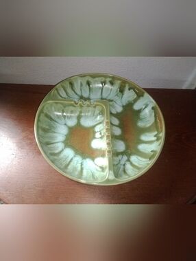 Vintage Red Wing USA Green Drip Glaze Large Ashtray 8 5/8" Diameter Boho Retro